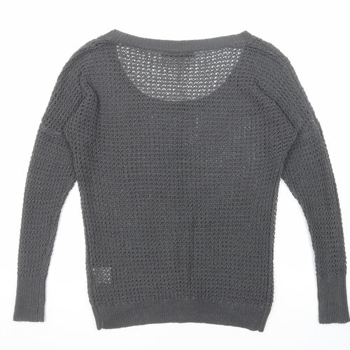 Crafted Womens Grey Scoop Neck Acrylic Pullover Jumper Size 8