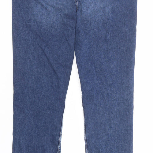 Marks and Spencer Womens Blue Cotton Skinny Jeans Size 14 Slim Zip - Long Leg