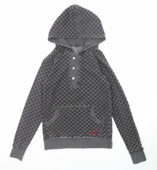 VANS Womens Grey Check Cotton Pullover Hoodie Size 8 Pullover