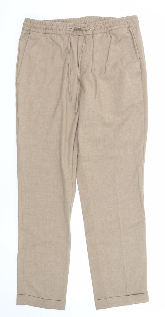 H&M Womens Beige Polyester Chino Trousers Size S Slim Drawstring