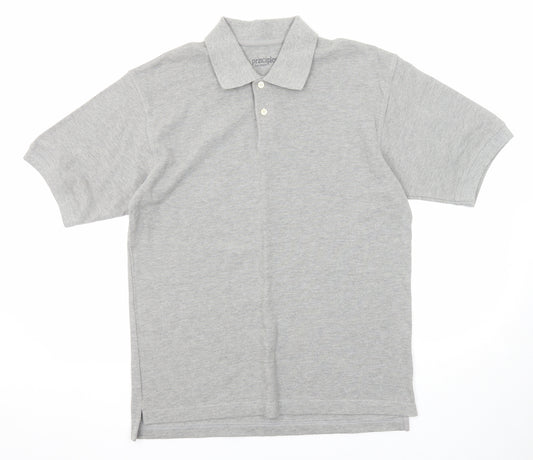 Principles Mens Grey Cotton Polo Size M Collared Button