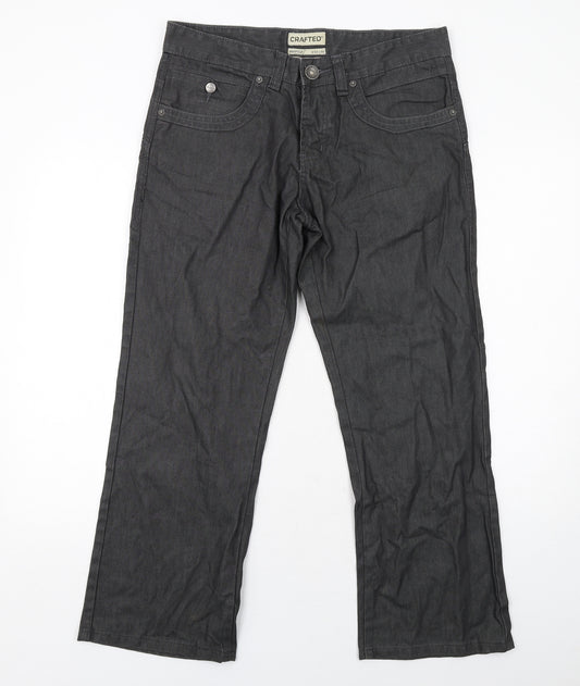 Crafted Mens Black Cotton Bootcut Jeans Size 32 in L34 in Regular Zip
