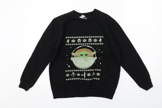 Star Wars Boys Black Cotton Pullover Sweatshirt Size 12-13 Years Pullover - Baby Yoda Christmas