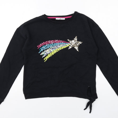 Marks and Spencer Girls Black Cotton Pullover Sweatshirt Size 12-13 Years Pullover - Shooting Star