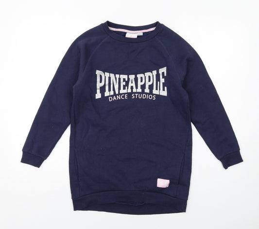 Pineapple Girls Blue Cotton Jumper Dress Size 10-11 Years Round Neck Pullover - Pineapple