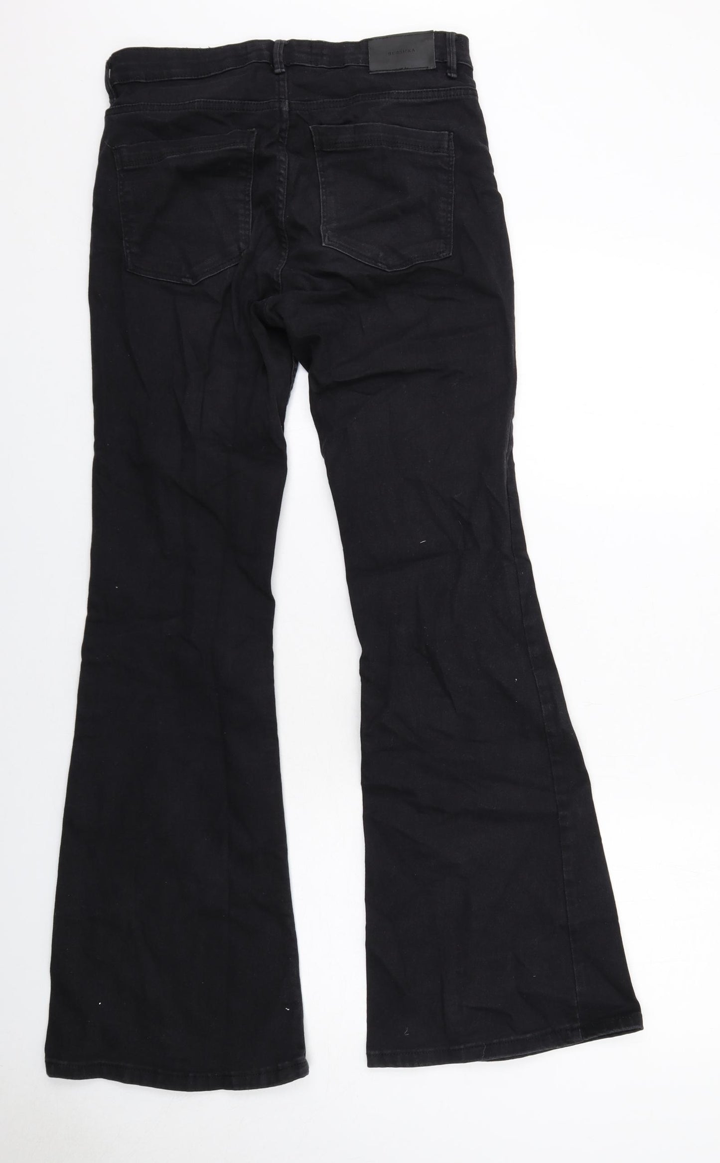 Bershka Womens Black Cotton Flared Jeans Size 10 Regular Zip