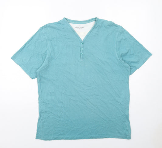 Atlantic Bay Mens Blue Cotton T-Shirt Size M Round Neck