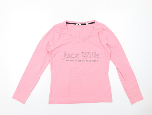 Jack Wills Womens Pink Cotton Basic T-Shirt Size 10 Round Neck