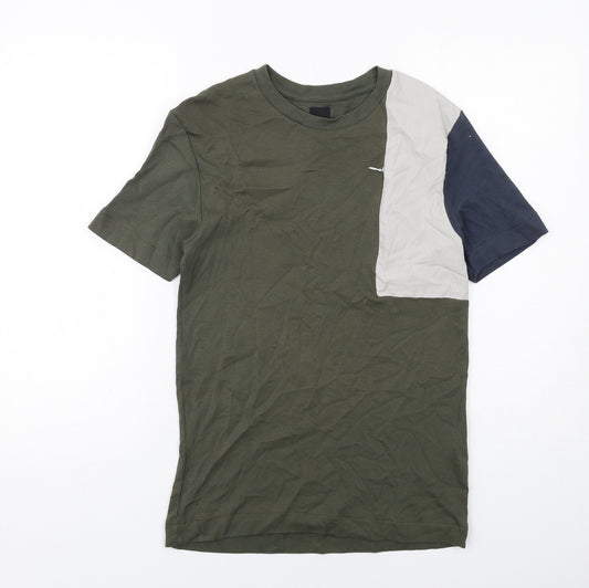 River Island Mens Green Colourblock Cotton T-Shirt Size XS Round Neck