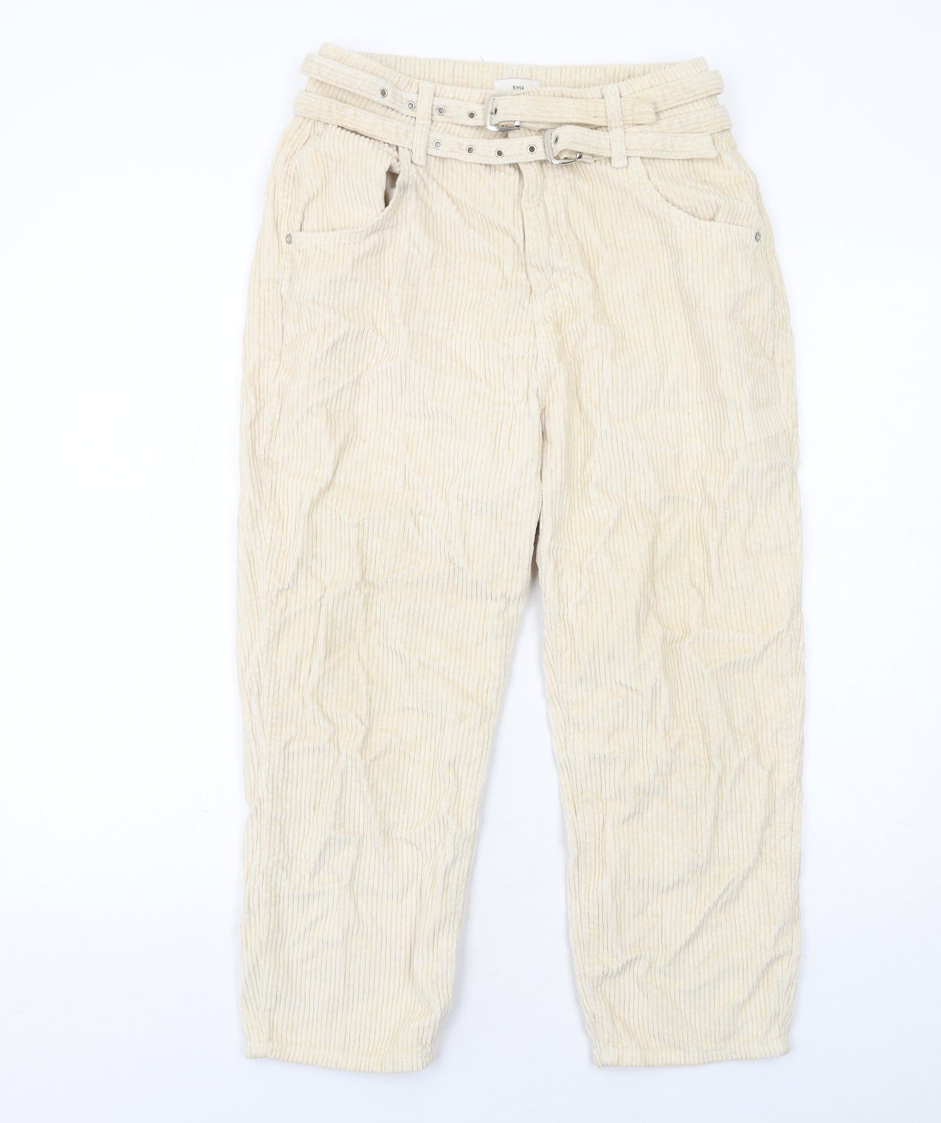 River Island Womens Ivory Cotton Chino Trousers Size 10 Regular Zip