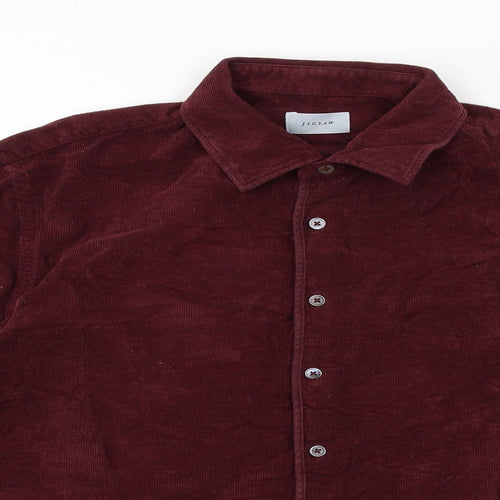 Jigsaw Mens Red Cotton Button-Up Size L Collared Button