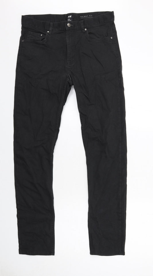 H&M Mens Black Cotton Skinny Jeans Size 32 in Regular Zip