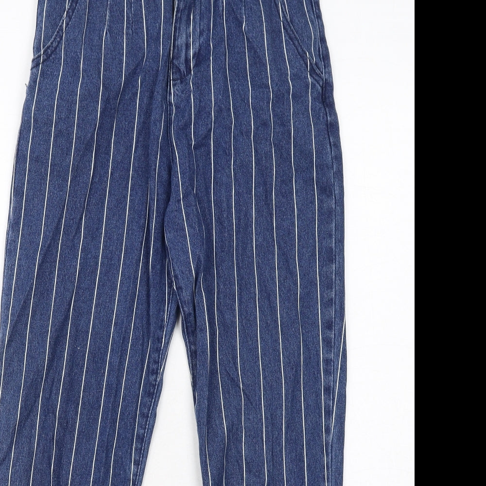 Laulia Womens Blue Striped Cotton Tapered Jeans Size 8 Regular Zip - Paperbag Waist