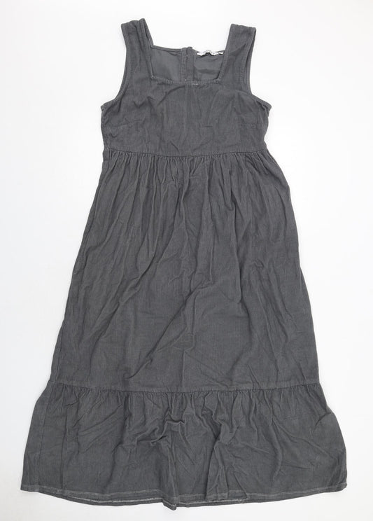 Omnes Womens Grey Cotton Tank Dress Size 10 Square Neck Button