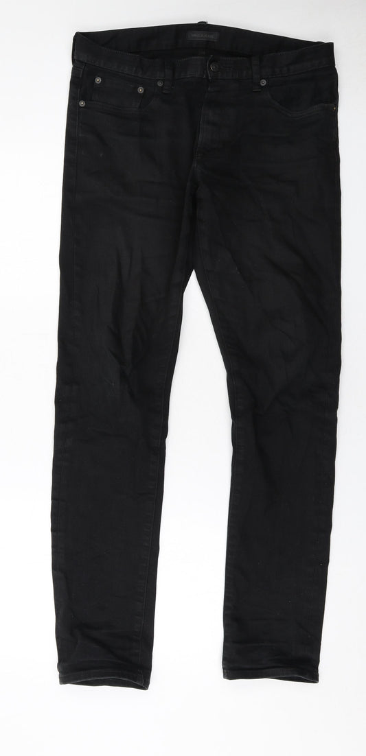 Uniqlo Mens Black Cotton Skinny Jeans Size 32 in L34 in Regular Zip