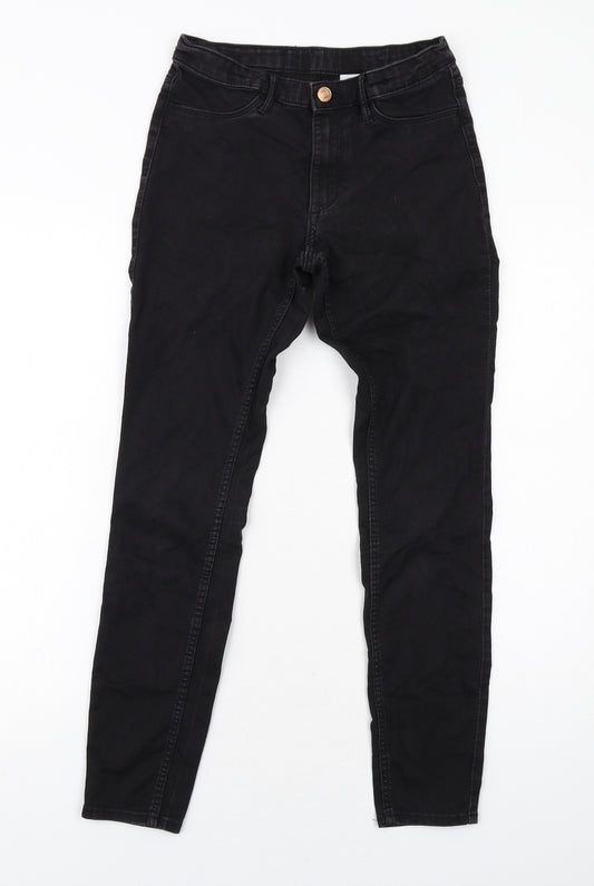 H&M Girls Black Cotton Skinny Jeans Size 11-12 Years Regular Zip