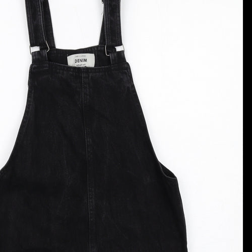 New Look Womens Black Cotton Pinafore/Dungaree Dress Size 10 Square Neck Pullover