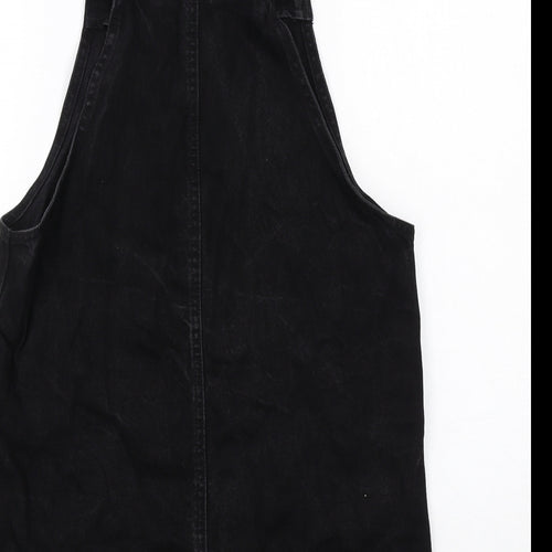 New Look Womens Black Cotton Pinafore/Dungaree Dress Size 10 Square Neck Pullover