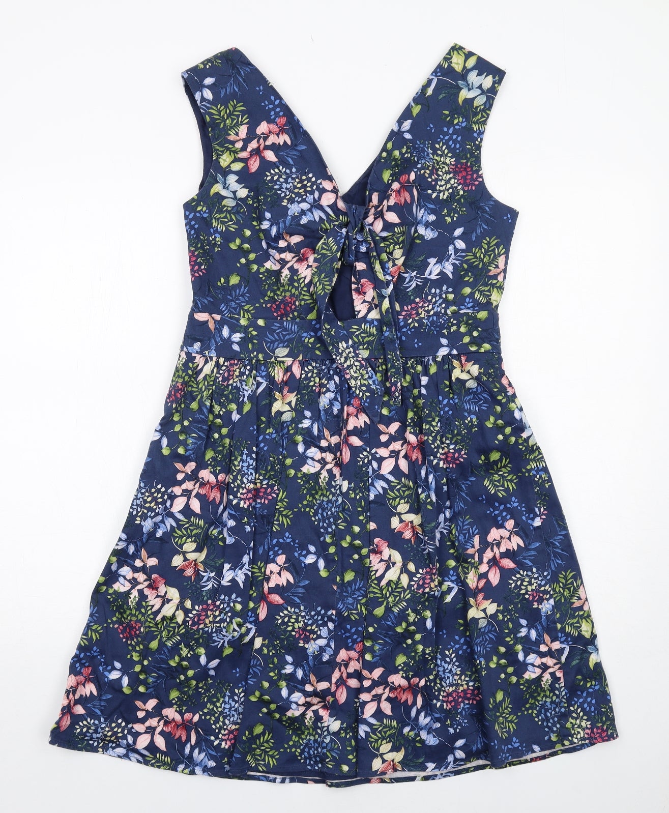 Esprit Womens Blue Floral Cotton Tank Dress Size 14 V-Neck Zip