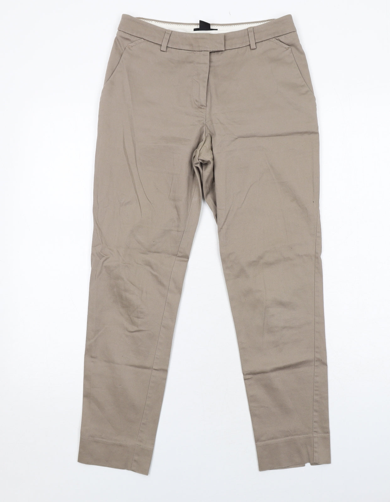 H&M Womens Brown Cotton Carrot Trousers Size 6 Regular Zip