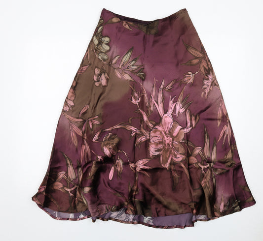 Coast Womens Purple Floral Viscose Swing Skirt Size 8 Zip