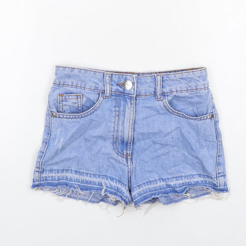 M&Co Girls Blue Cotton Cut-Off Shorts Size 9 Years Regular Zip