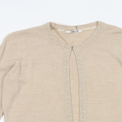 Marks and Spencer Womens Beige Round Neck Acrylic Cardigan Jumper Size 14
