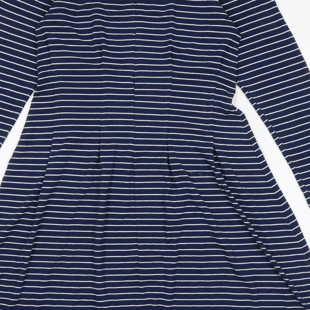 Springfield Womens Blue Striped Viscose A-Line Size S Round Neck Zip