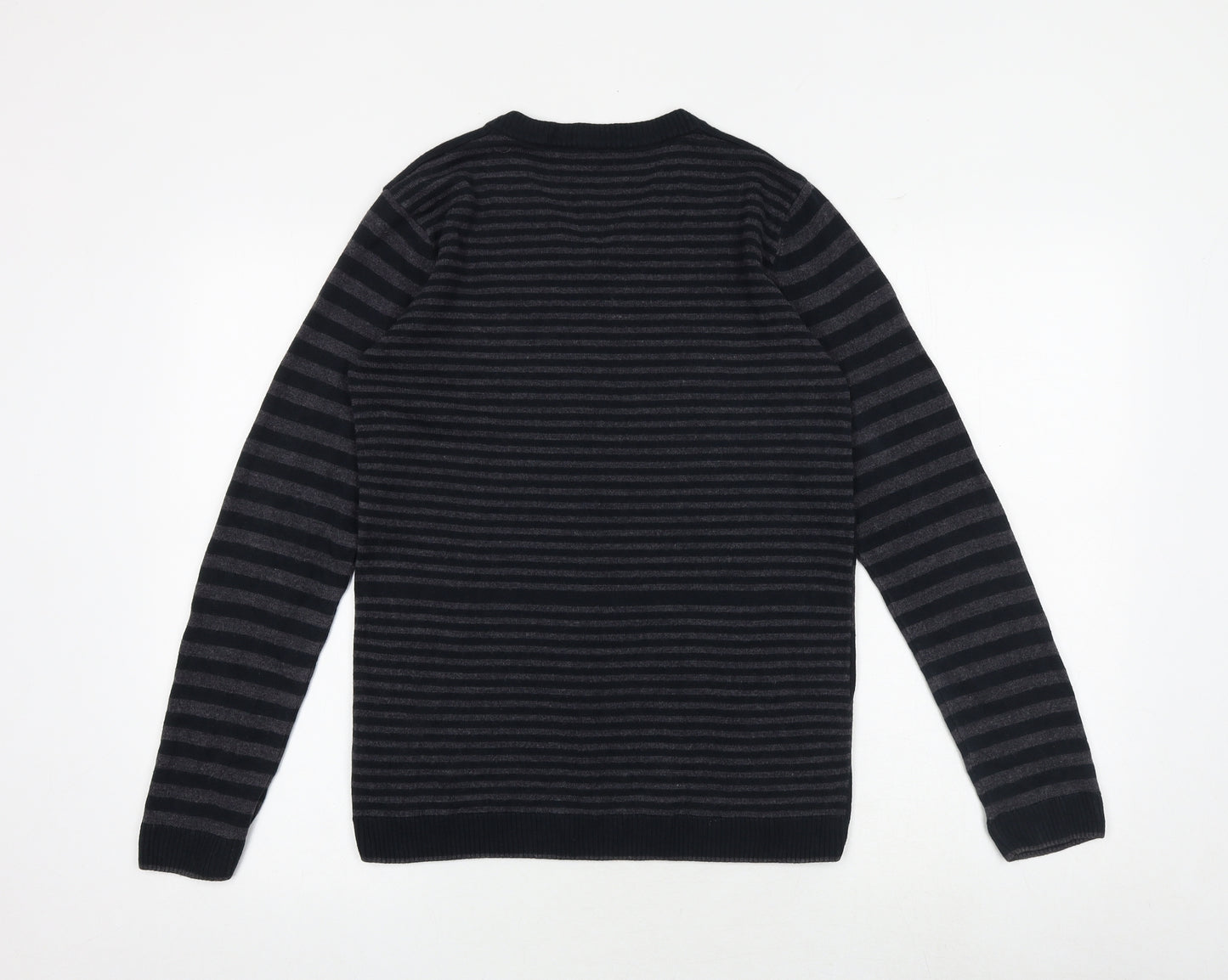 Marks and Spencer Boys Black V-Neck Striped Acrylic Pullover Jumper Size 13-14 Years Pullover