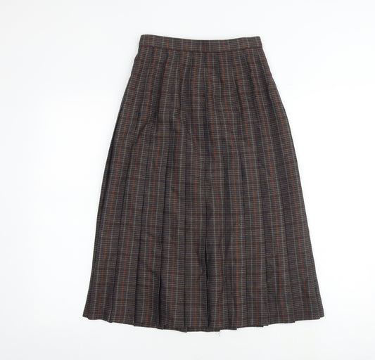St Michael Womens Brown Plaid Polyester Pleated Skirt Size 10 Zip