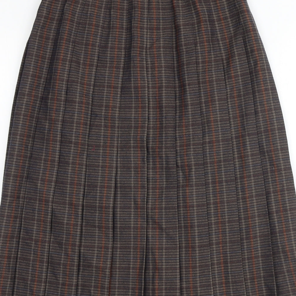 St Michael Womens Brown Plaid Polyester Pleated Skirt Size 10 Zip