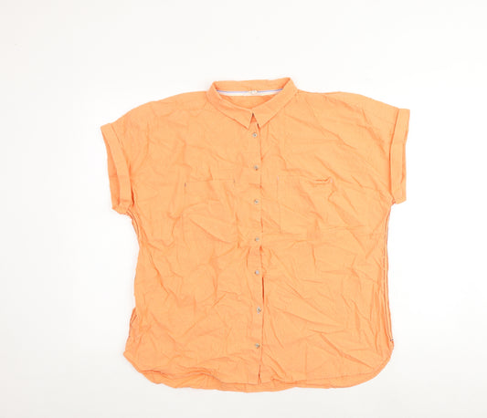 White Stuff Womens Orange 100% Cotton Basic Button-Up Size 18 Collared