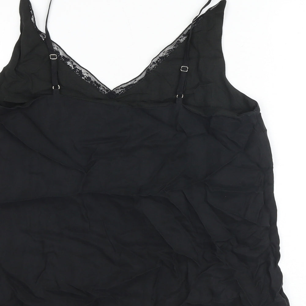 Hush Womens Black Viscose Basic Tank Size 10 V-Neck - Lace Details