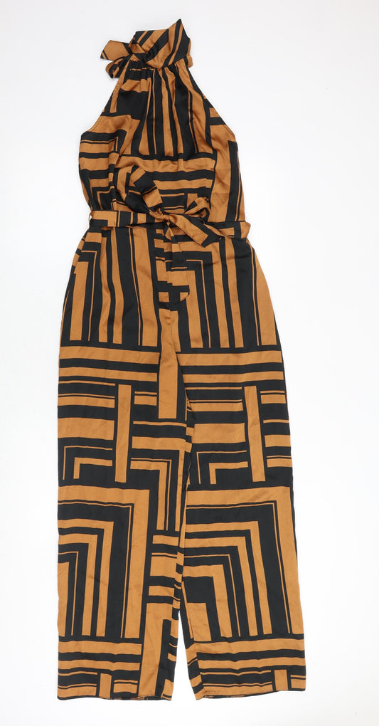 New Look Womens Orange Geometric Polyester Jumpsuit One-Piece Size 10 Tie