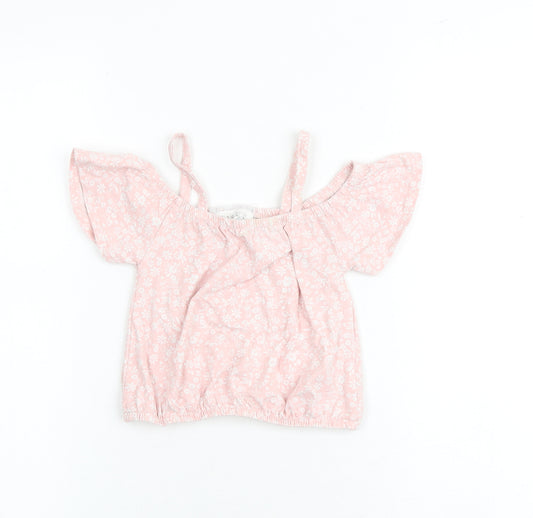 Btween Girls Pink Floral Cotton Basic Blouse Size 6 Years Round Neck Pullover - Cold Shoulder