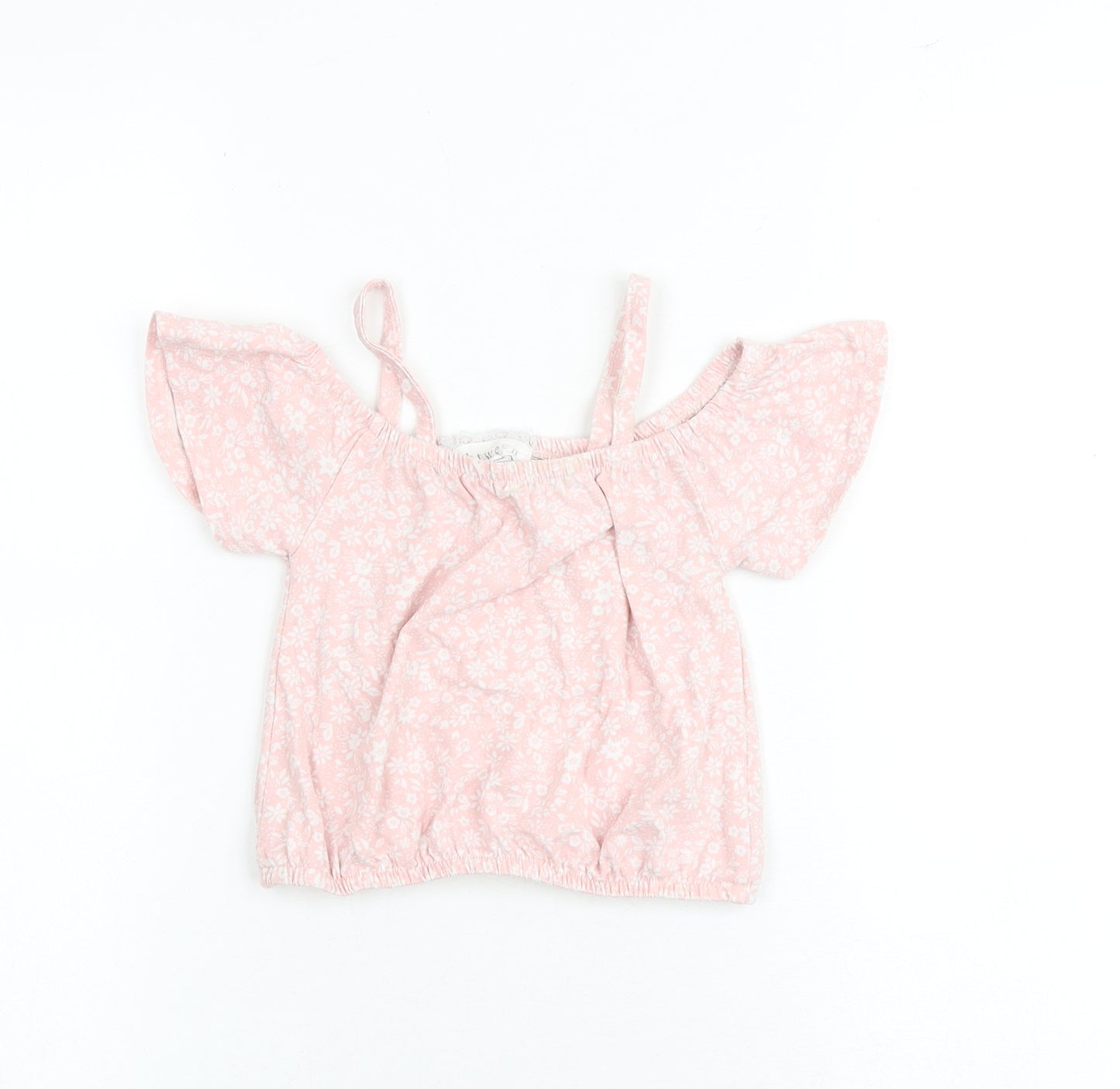 Btween Girls Pink Floral Cotton Basic Blouse Size 6 Years Round Neck Pullover - Cold Shoulder