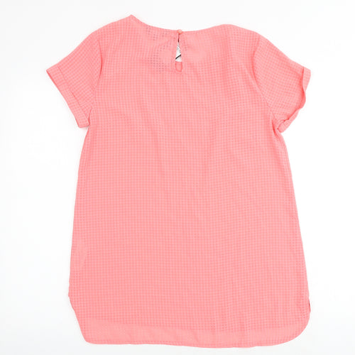 New Look Womens Pink Check Polyester Basic Blouse Size 12 Round Neck