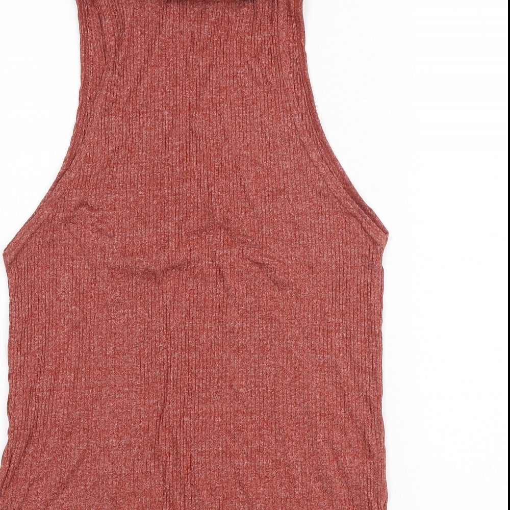 New Look Womens Red Polyester Basic Tank Size 16 Roll Neck