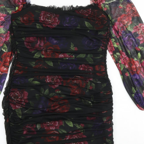 Boohoo Womens Multicoloured Floral Polyester Bodycon Size 12 Square Neck Pullover
