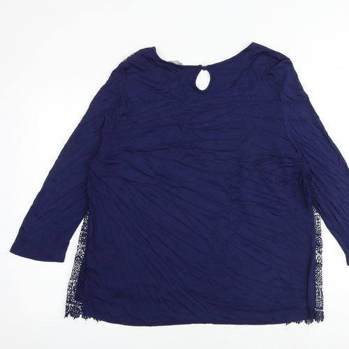 M&Co Womens Blue Viscose Basic Blouse Size 22 Round Neck