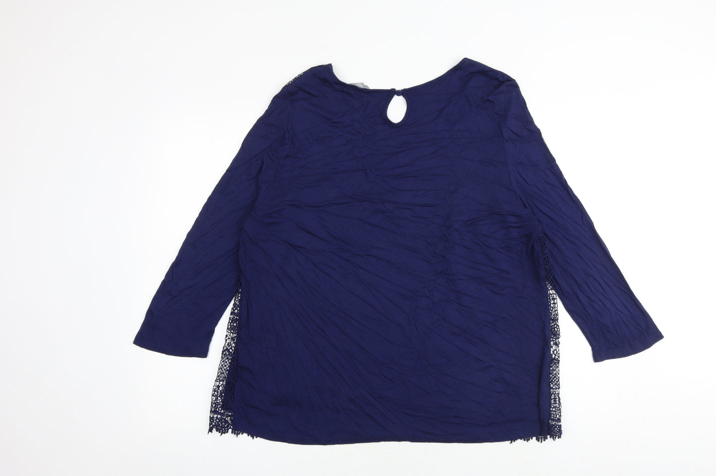 M&Co Womens Blue Viscose Basic Blouse Size 22 Round Neck