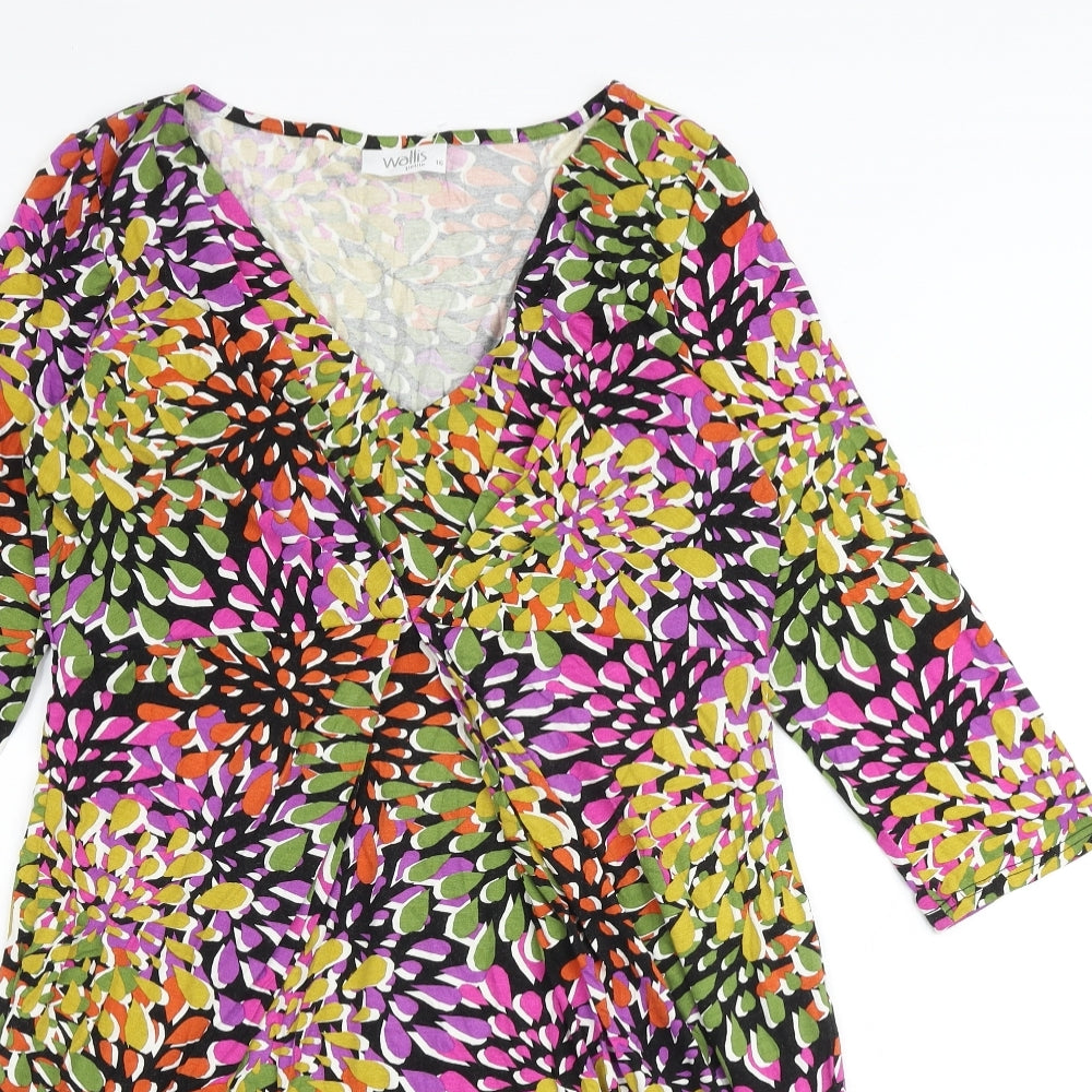 Wallis Womens Multicoloured Geometric Viscose A-Line Size 16 V-Neck Pullover