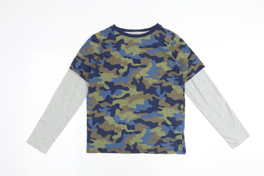 Lands' End Boys Multicoloured Camouflage 100% Cotton Basic T-Shirt Size 14-15 Years Round Neck Pullover