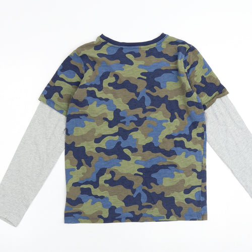 Lands' End Boys Multicoloured Camouflage 100% Cotton Basic T-Shirt Size 14-15 Years Round Neck Pullover