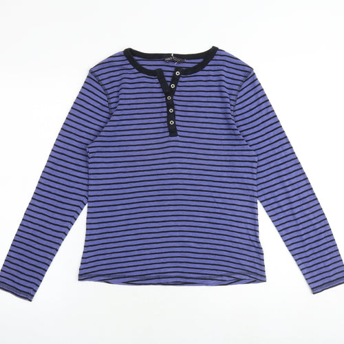 Marks and Spencer Womens Purple Striped 100% Cotton Basic T-Shirt Size 12 Round Neck