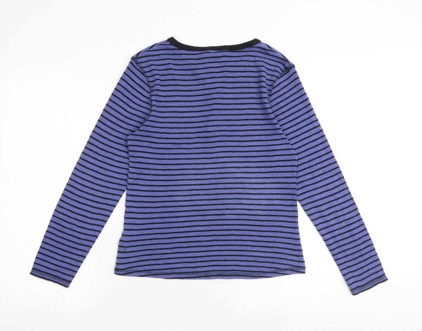 Marks and Spencer Womens Purple Striped 100% Cotton Basic T-Shirt Size 12 Round Neck