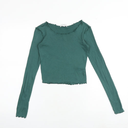 Topshop Womens Green 100% Cotton Basic T-Shirt Size 8 Boat Neck - Lettuce Hem