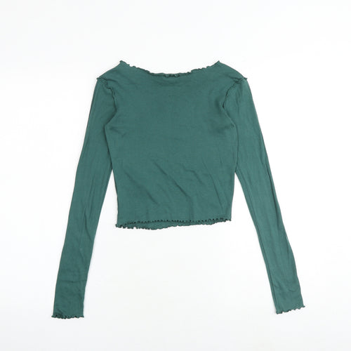 Topshop Womens Green 100% Cotton Basic T-Shirt Size 8 Boat Neck - Lettuce Hem