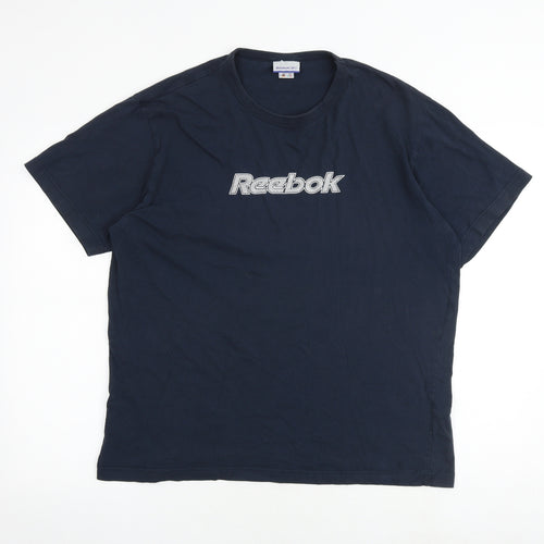 Reebok Mens Blue Cotton T-Shirt Size L Round Neck