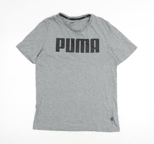 PUMA Mens Grey Cotton T-Shirt Size M Round Neck